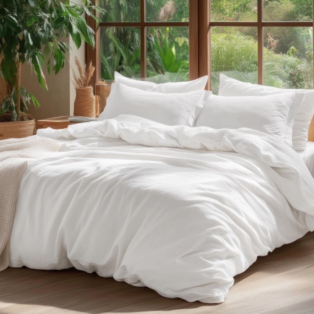 Luxurious White Washed Cotton Duvet Bedding Set